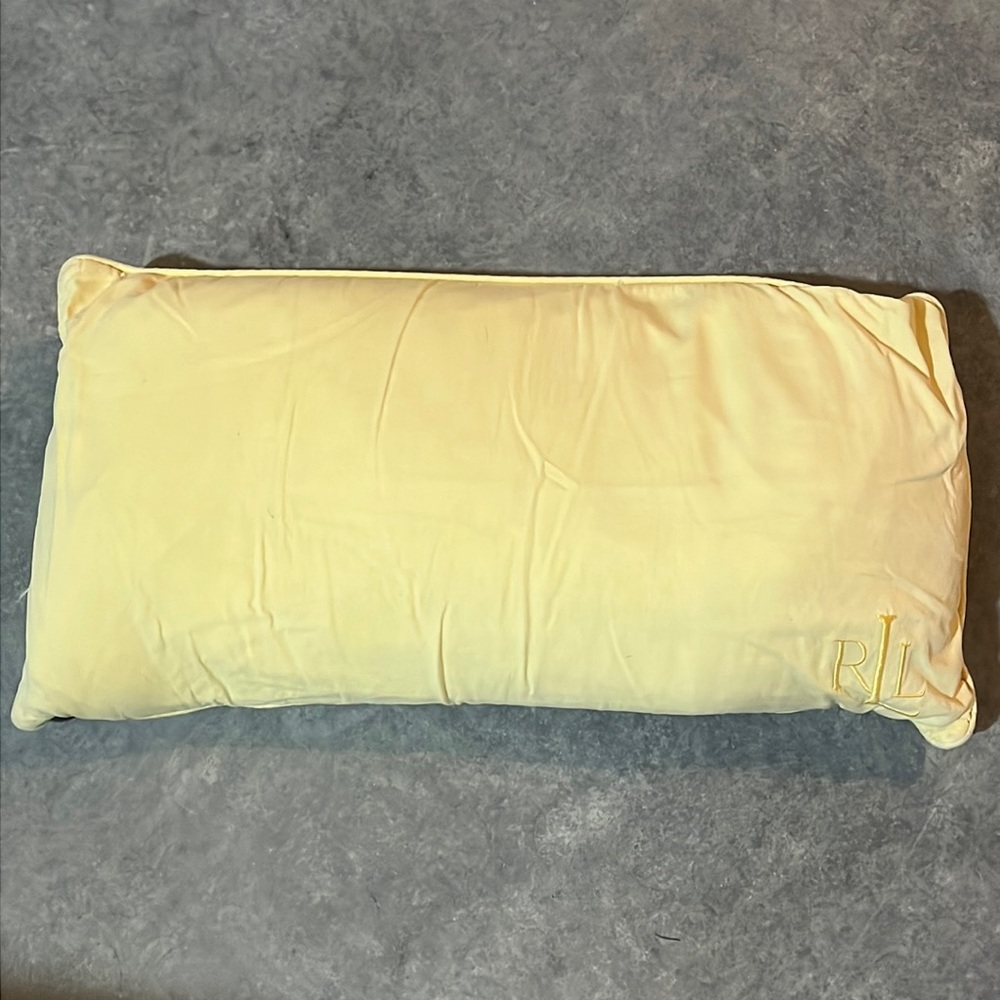 Ralph Lauren lumbar pillow 14 x 26 light yellow, embroidery.